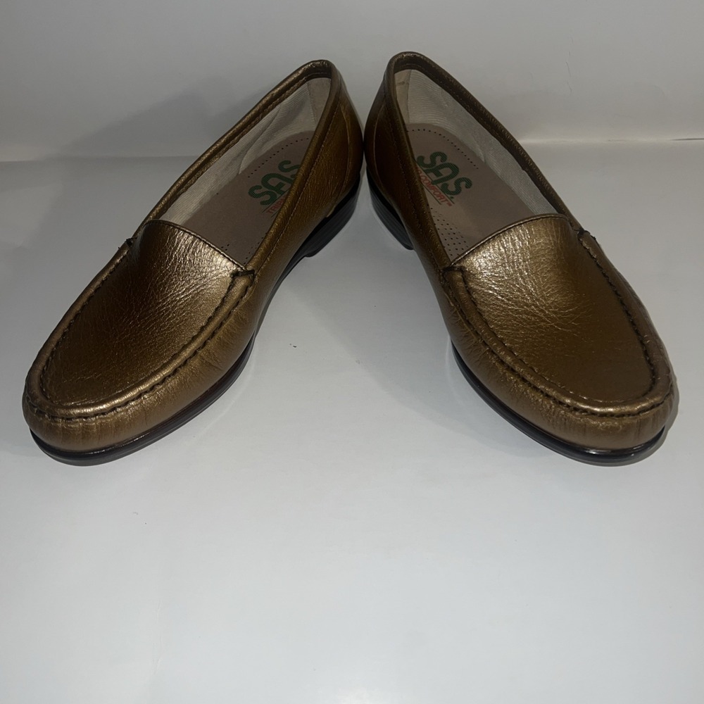 SAS Simplify Slip On Loafer Tripad Comfort Leather Flat Gold Size 7.5 - Picture 4 of 7